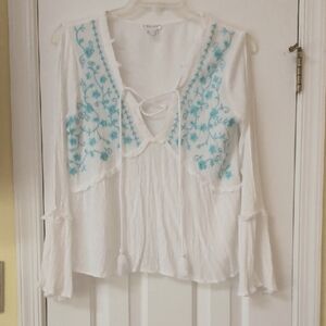Venus White and Blue Embroidered Women's Top